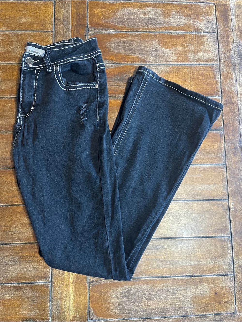 BAMBOO Black Women's Flare Jeans with Contrast Stitching